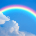 Fortlaufende Bindung ein Regenbogen am klaren Himmel
