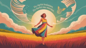 unterschwellige Unzufriedenheit eine Frau steht mitten auf einem Feld. Über ihr ist ein Textfeld zu lesen