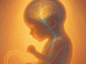 pränatales Nervensystem es wird ein Ultraschall Bild eines heranwachsenden Kindes im Mutterbauch gezeigt und das wachsende Nervensystem wird dargestellt.