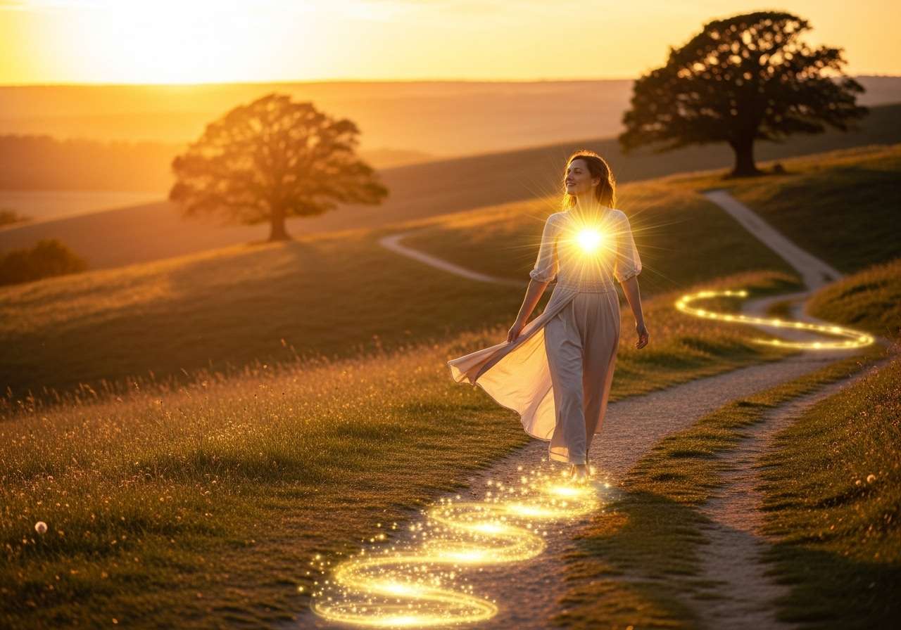 Frau_auf_leuchtendem_Pfad Lebensimpuls<br />
Blessing aus der göttlichen Quelle zum Wohle aller