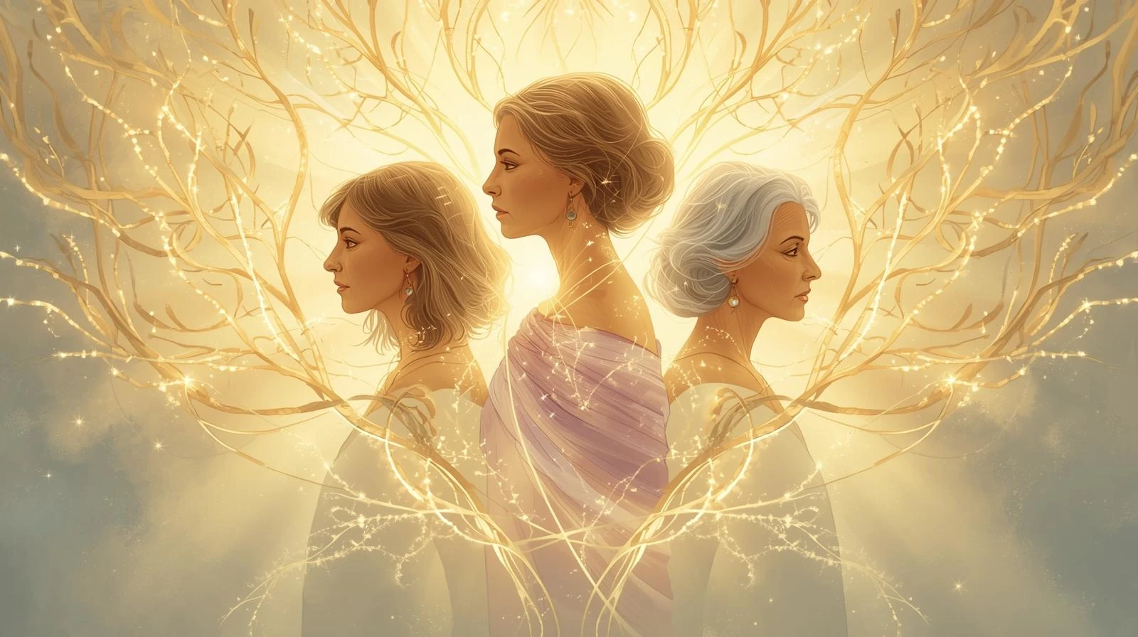 Transgenerationale Muster erkennen. Eine Frau steht im gefilterten Licht auf einem Waldweg. Zum Wohle aller für Liebe, Frieden, Harmonie und Freiheit mit göttlichem Seegen, Eure Marlies JC Reimers