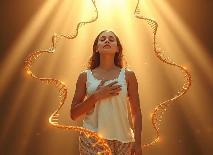 Frau in Meditation mit goldenen Lichtwellen symbolisiert zelluläre Erinnerung und Ahnenverbindung Divine und Tao Blessing zum höchsten Wohle aller in Liebe, Frieden, Harmonie und Freiheit, Eure Marlies JC Reimers