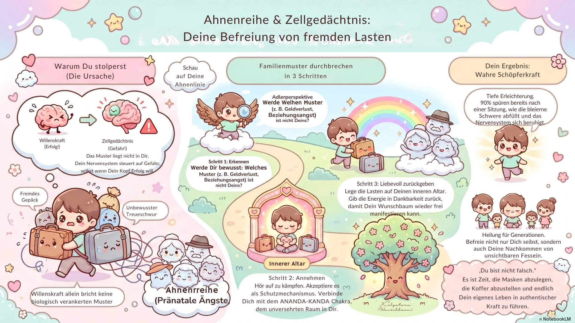 Familienmuster durchbrechen eine graphische Darstellung warum du stolperst, Familienmuster durchbrechen hin zu Ergebnis und wahre Schöpferkraft. Zum höchsten Wohle aller mit Divine und Tao Blessing für Liebe, Frieden, Harmonie und Freiheit