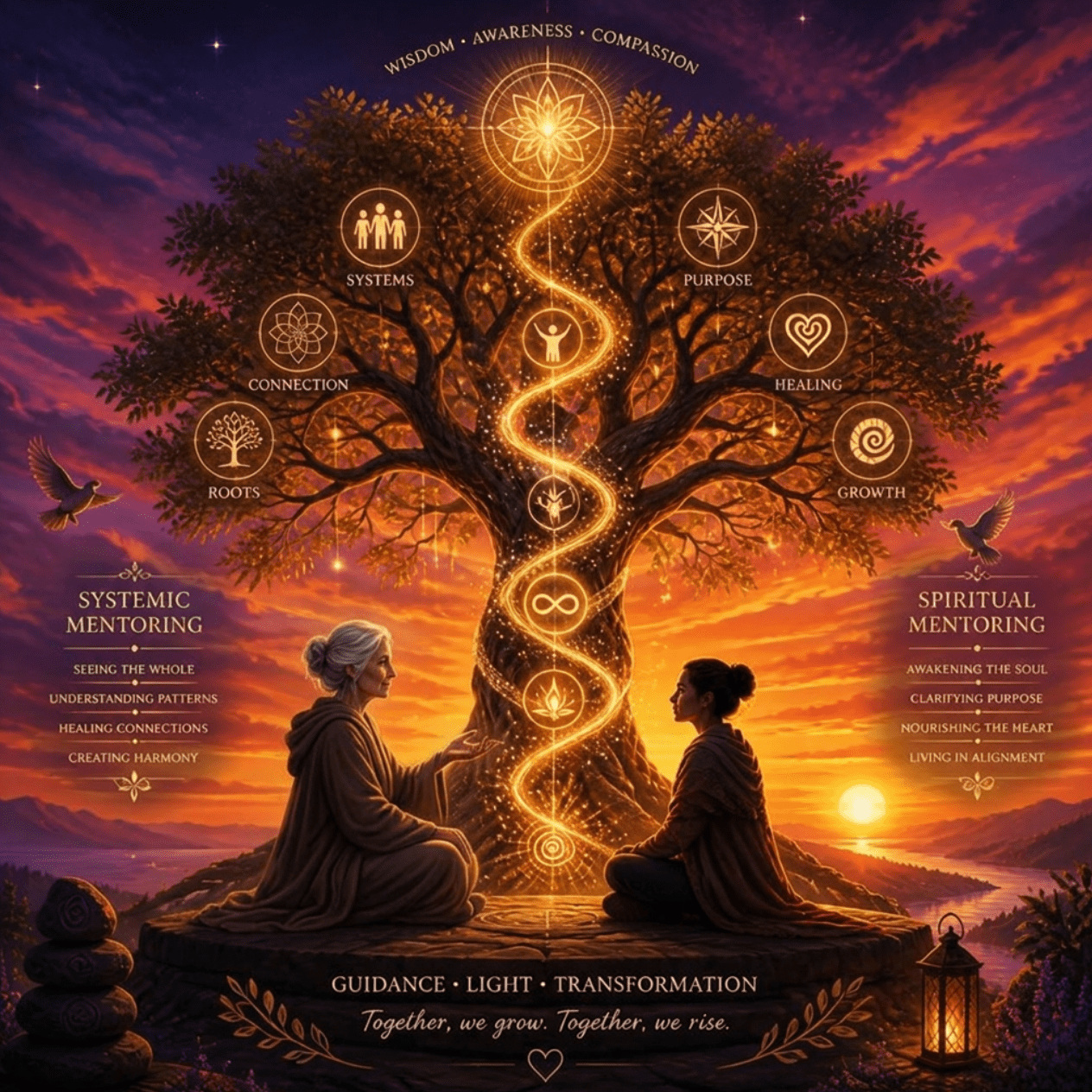 Bild KI erzeugt, Systemisches & spirituelles Mentoring. Zum höchsten Wohle aller mit Divine und Tao Blessing für Liebe, Frieden, Harmonie und Freiheit